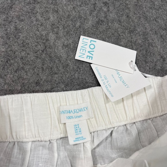 NWT Cynthia Rowley‎ White Linen Wide Leg Tie Waist Paperbag Pants Women's Size 8 - Picture 4 of 8